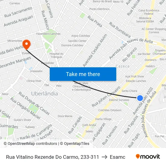 Rua Vitalino Rezende Do Carmo, 233-311 to Esamc map