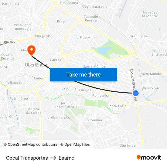 Cocal Transportes to Esamc map