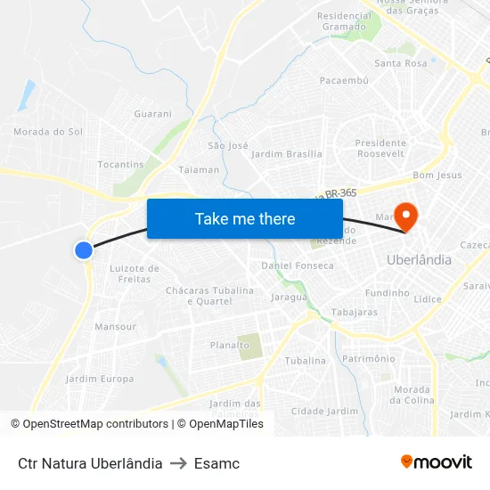 Ctr Natura Uberlândia to Esamc map
