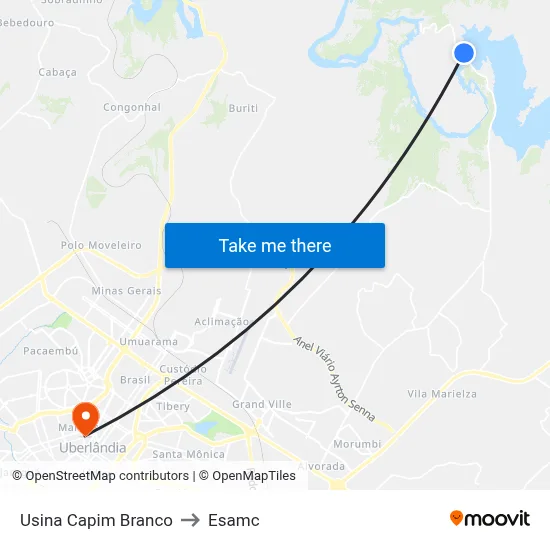 Usina Capim Branco to Esamc map