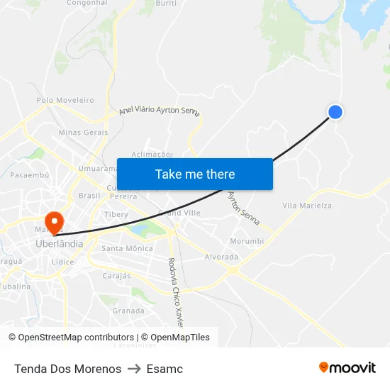 Tenda Dos Morenos to Esamc map