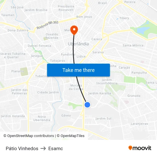 Pátio Vinhedos to Esamc map