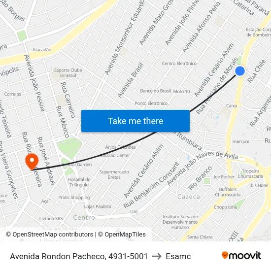 Avenida Rondon Pacheco, 4931-5001 to Esamc map