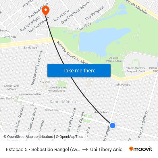 Estação 5 - Sebastião Rangel (Av. Segismundo Pereira) to Uai Tibery Anice Dib Jatene map