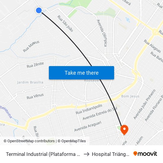 Terminal Industrial (Plataforma A2) to Hospital Triângulo map