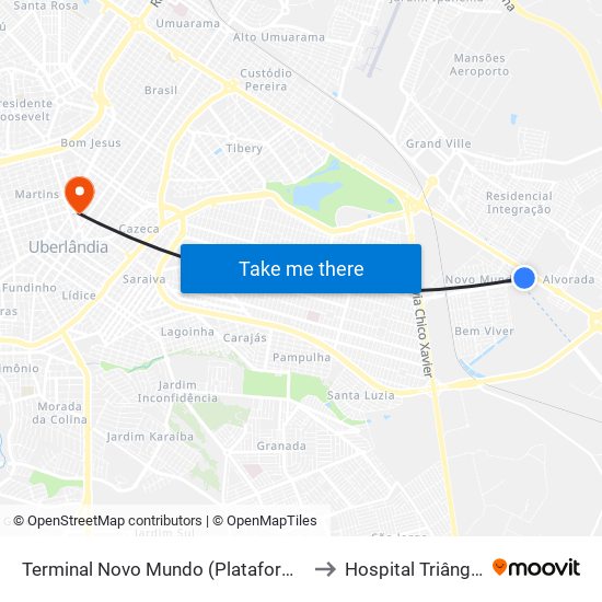 Terminal Novo Mundo (Plataforma A) to Hospital Triângulo map
