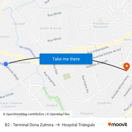 B2 - Terminal Dona Zulmira to Hospital Triângulo map