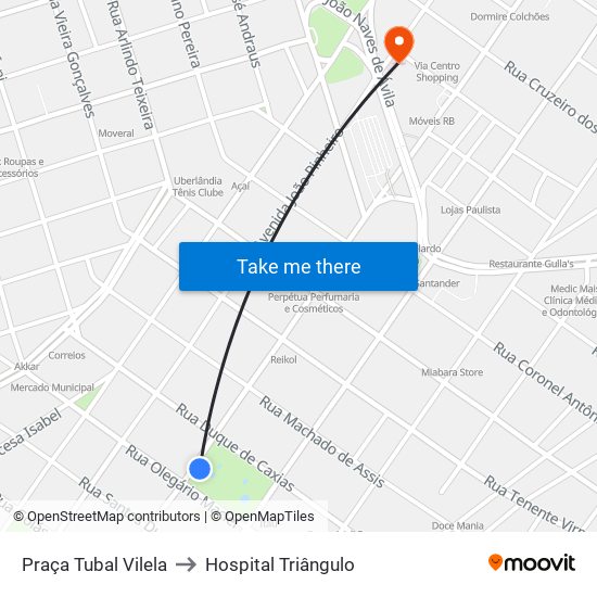 Praça Tubal Vilela to Hospital Triângulo map