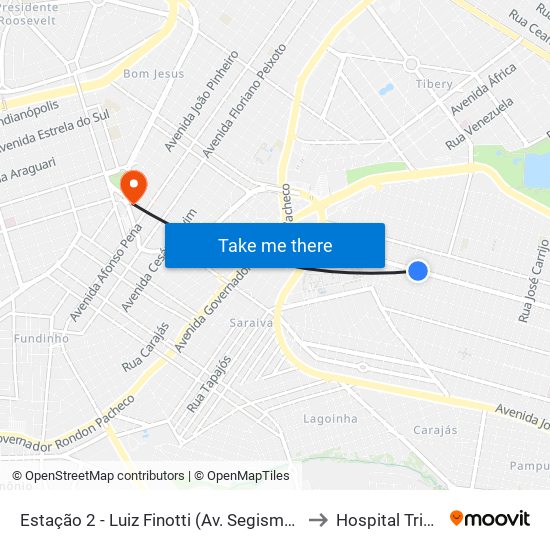 Estação 2 - Luiz Finotti (Av. Segismundo Pereira) to Hospital Triângulo map