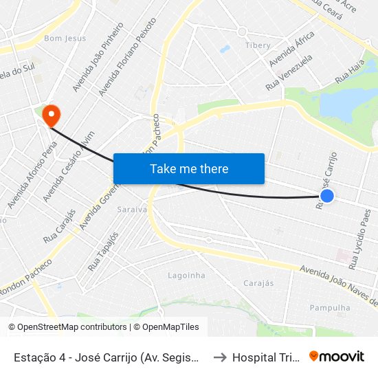 Estação 4 - José Carrijo (Av. Segismundo Pereira) to Hospital Triângulo map