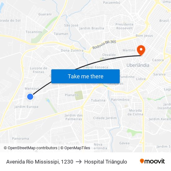 Avenida Rio Mississipi, 1230 to Hospital Triângulo map