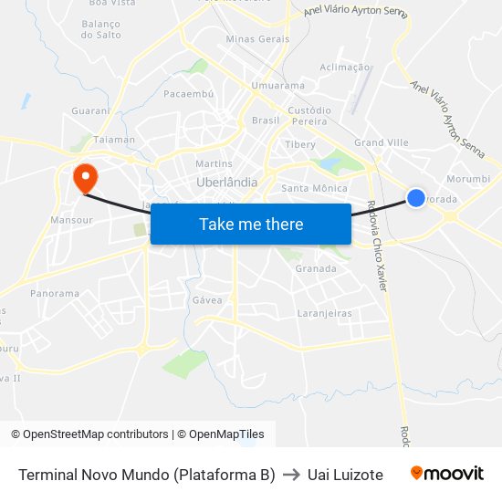 Terminal Novo Mundo (Plataforma B) to Uai Luizote map