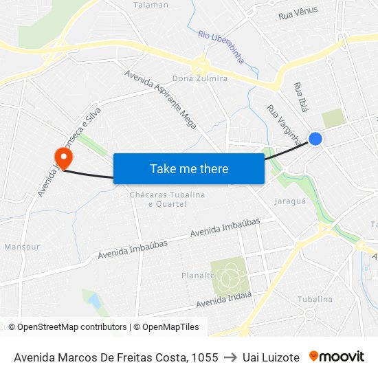 Avenida Marcos De Freitas Costa, 1055 to Uai Luizote map