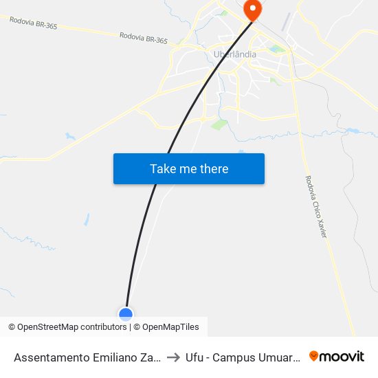 Assentamento Emiliano Zapata to Ufu - Campus Umuarama map