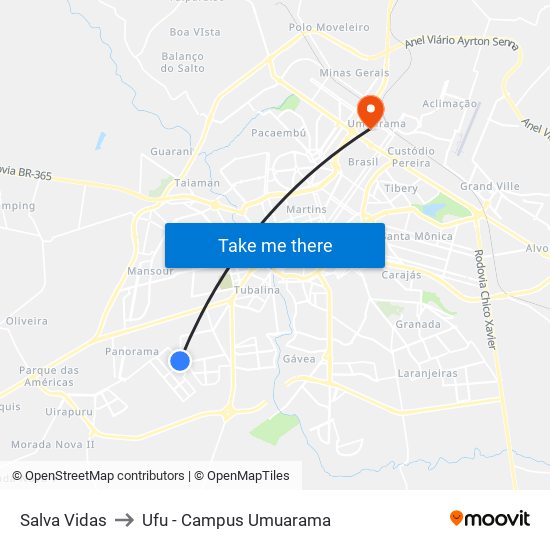 Salva Vidas to Ufu - Campus Umuarama map