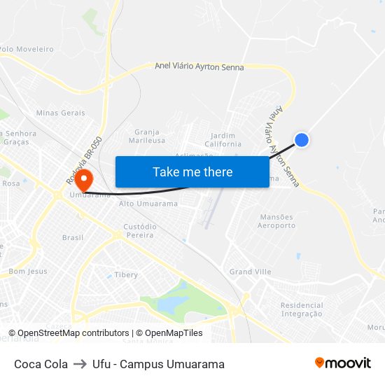 Coca Cola to Ufu - Campus Umuarama map