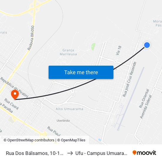 Rua Dos Bálsamos, 10-108 to Ufu - Campus Umuarama map
