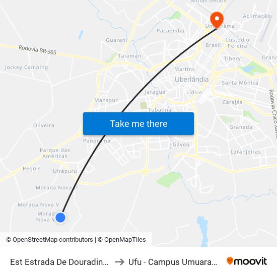 Est Estrada De Douradinho to Ufu - Campus Umuarama map