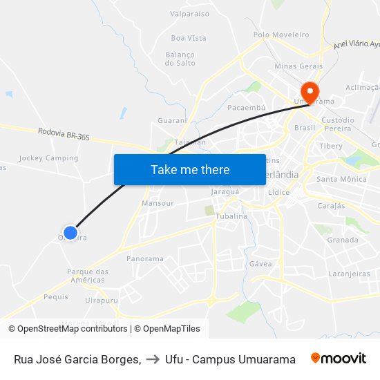 Rua José Garcia Borges, to Ufu - Campus Umuarama map