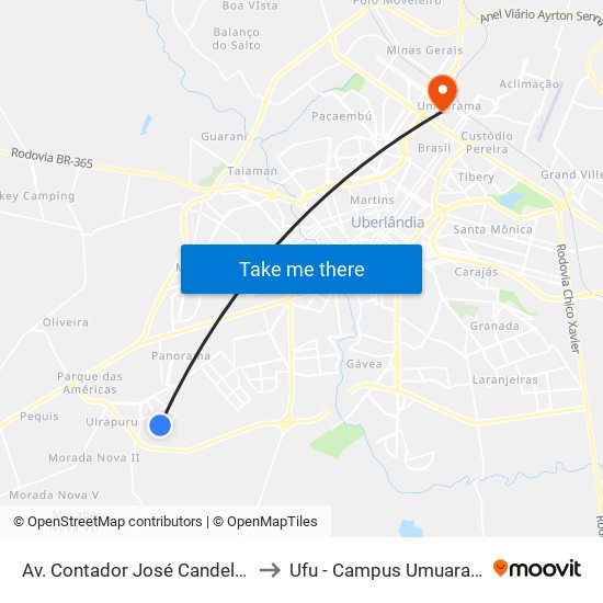 Av. Contador José Candeloro, to Ufu - Campus Umuarama map