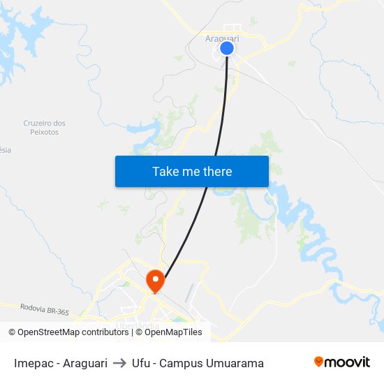 Imepac - Araguari to Ufu - Campus Umuarama map