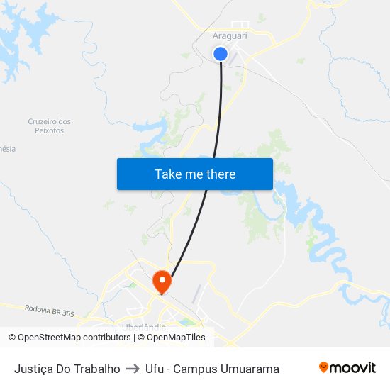 Justiça Do Trabalho to Ufu - Campus Umuarama map