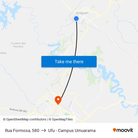 Rua Formosa, 580 to Ufu - Campus Umuarama map