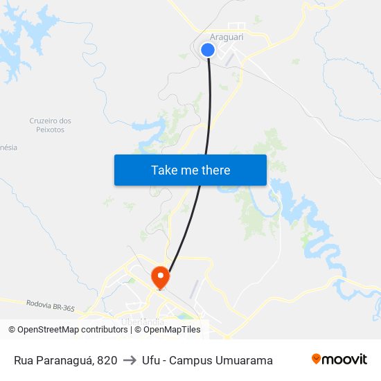 Rua Paranaguá, 820 to Ufu - Campus Umuarama map