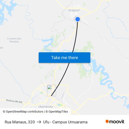 Rua Manaus, 320 to Ufu - Campus Umuarama map