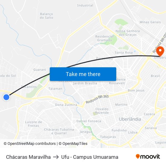 Chácaras Maravilha to Ufu - Campus Umuarama map