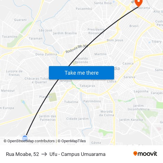Rua Moabe, 52 to Ufu - Campus Umuarama map