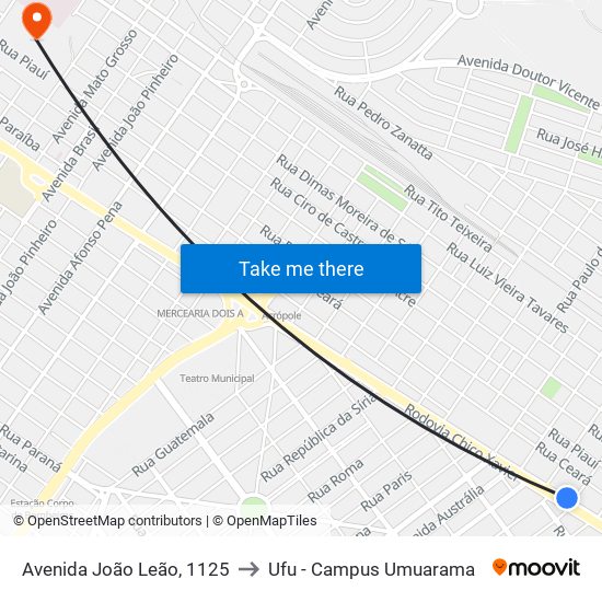 Avenida João Leão, 1125 to Ufu - Campus Umuarama map