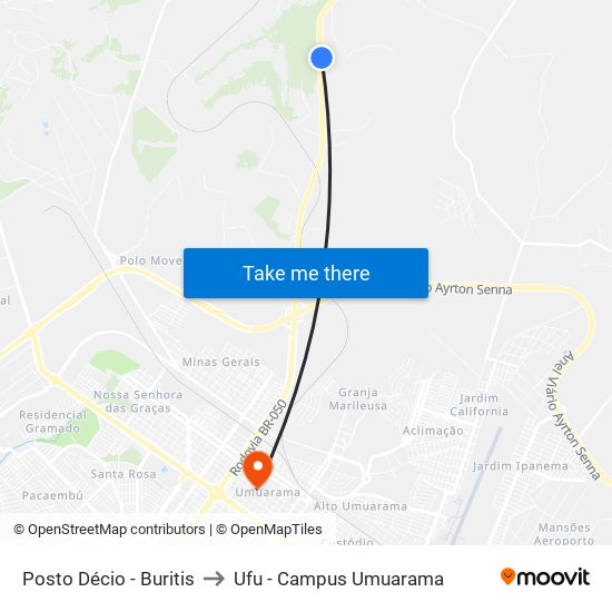 Posto Décio - Buritis to Ufu - Campus Umuarama map