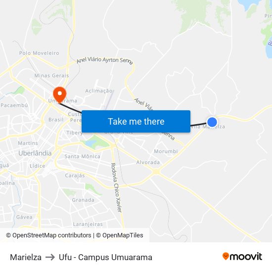 Marielza to Ufu - Campus Umuarama map