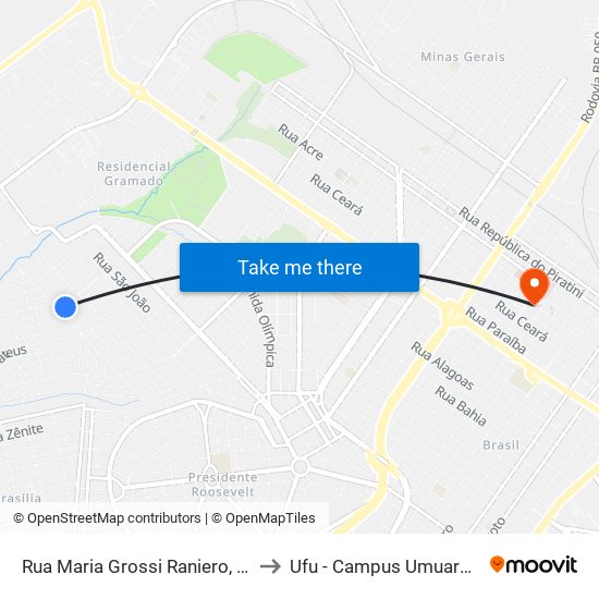 Rua Maria Grossi Raniero, 332 to Ufu - Campus Umuarama map