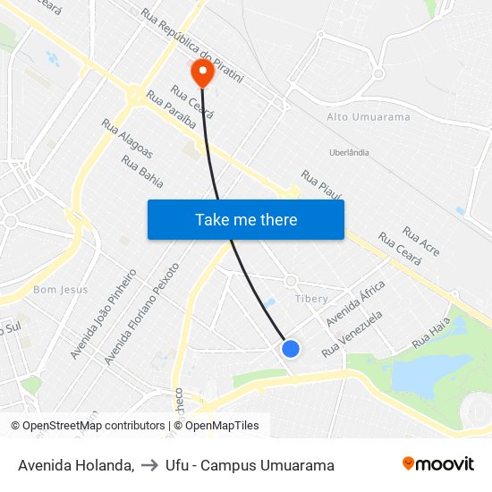 Avenida Holanda, to Ufu - Campus Umuarama map