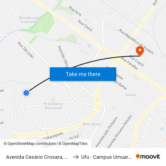 Avenida Cesário Crosara, 3188 to Ufu - Campus Umuarama map