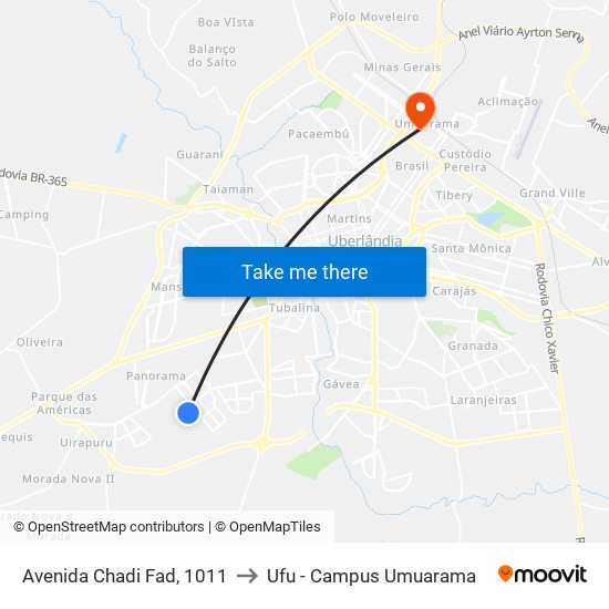 Avenida Chadi Fad, 1011 to Ufu - Campus Umuarama map