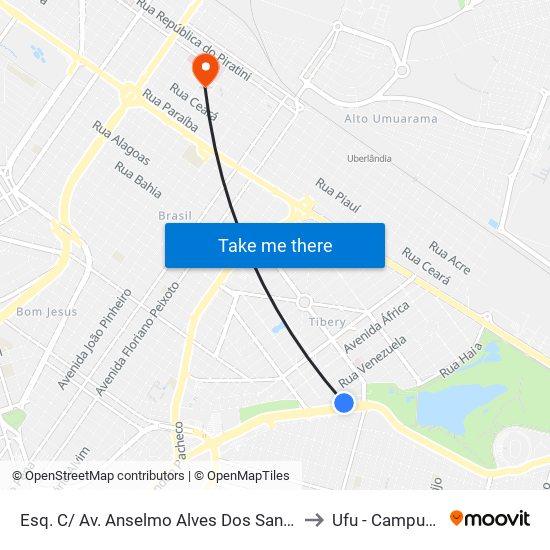 Esq. C/ Av. Anselmo Alves Dos Santos (Rua Pedro José Castro) to Ufu - Campus Umuarama map