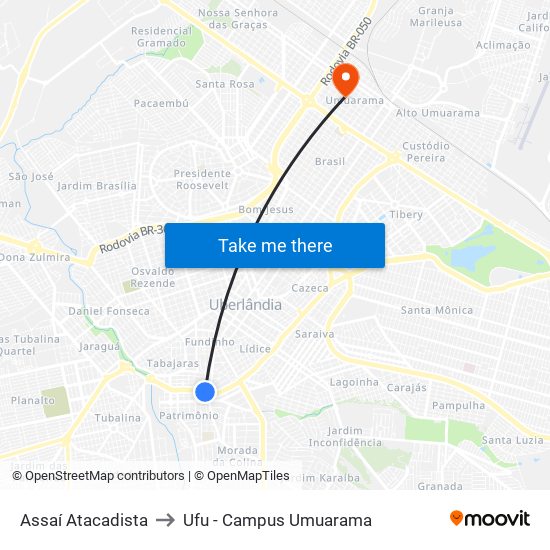 Assaí Atacadista to Ufu - Campus Umuarama map