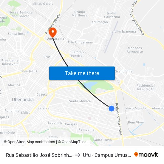 Rua Sebastião José Sobrinho, 553 to Ufu - Campus Umuarama map