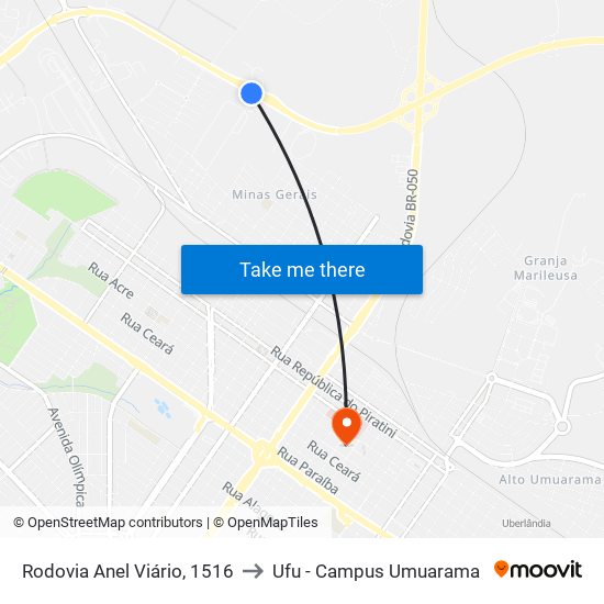 Rodovia Anel Viário, 1516 to Ufu - Campus Umuarama map