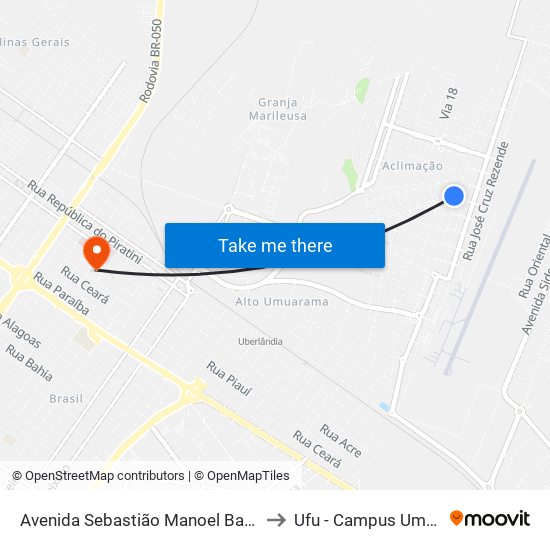 Avenida Sebastião Manoel Barbosa, 845 to Ufu - Campus Umuarama map