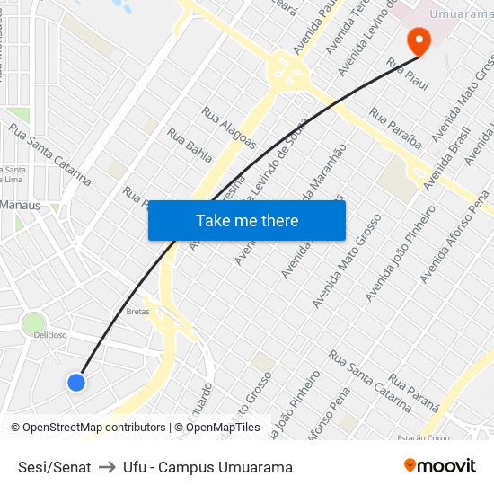 Sesi/Senat to Ufu - Campus Umuarama map