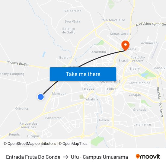 Entrada Fruta Do Conde to Ufu - Campus Umuarama map