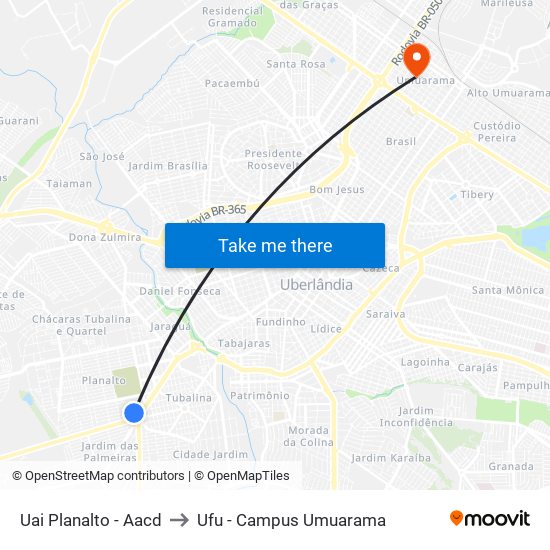 Uai Planalto - Aacd to Ufu - Campus Umuarama map