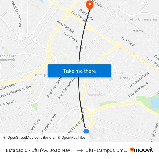 Estação 6 - Ufu (Av. João Naves De Ávila) to Ufu - Campus Umuarama map