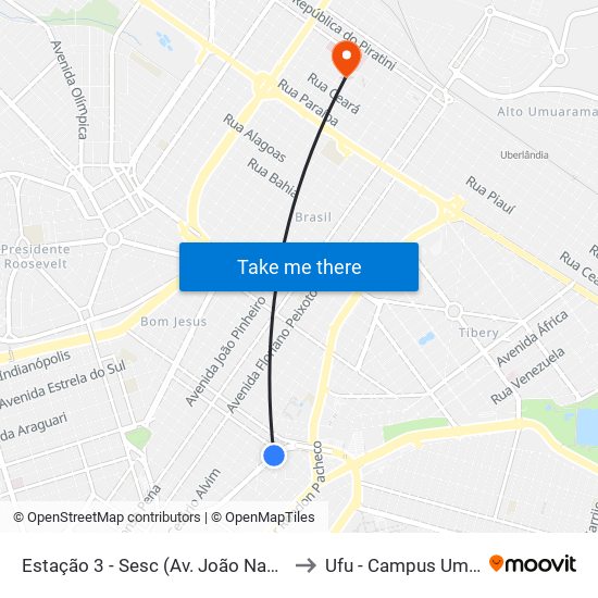 Estação 3 - Sesc (Av. João Naves De Ávila) to Ufu - Campus Umuarama map