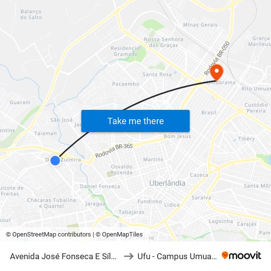 Avenida José Fonseca E Sílva, 205 to Ufu - Campus Umuarama map