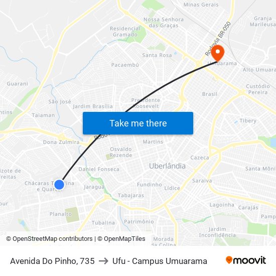 Avenida Do Pinho, 735 to Ufu - Campus Umuarama map